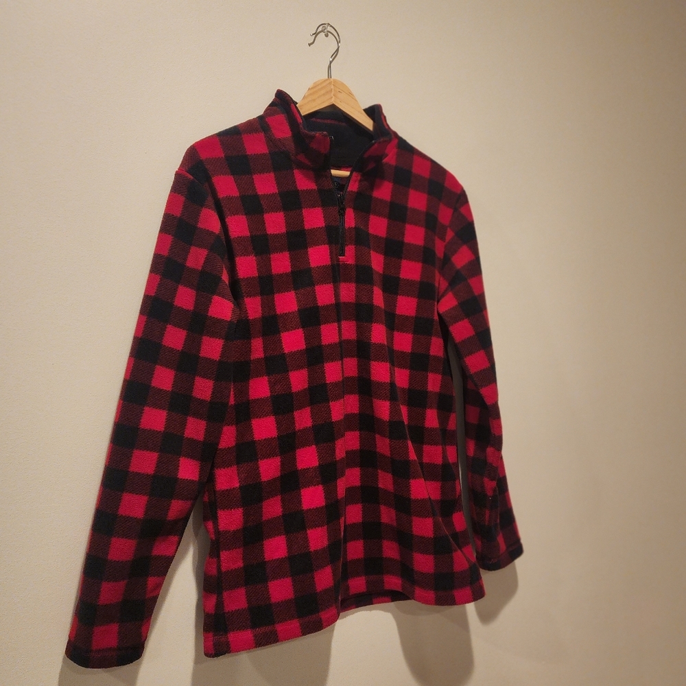 Plaid fleece half zip sweatshirt